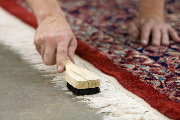 Rug during the Persian rug cleaning process